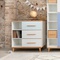 Commode 3 tiroirs 3 niches NADO Retro finition hêtre mint-white