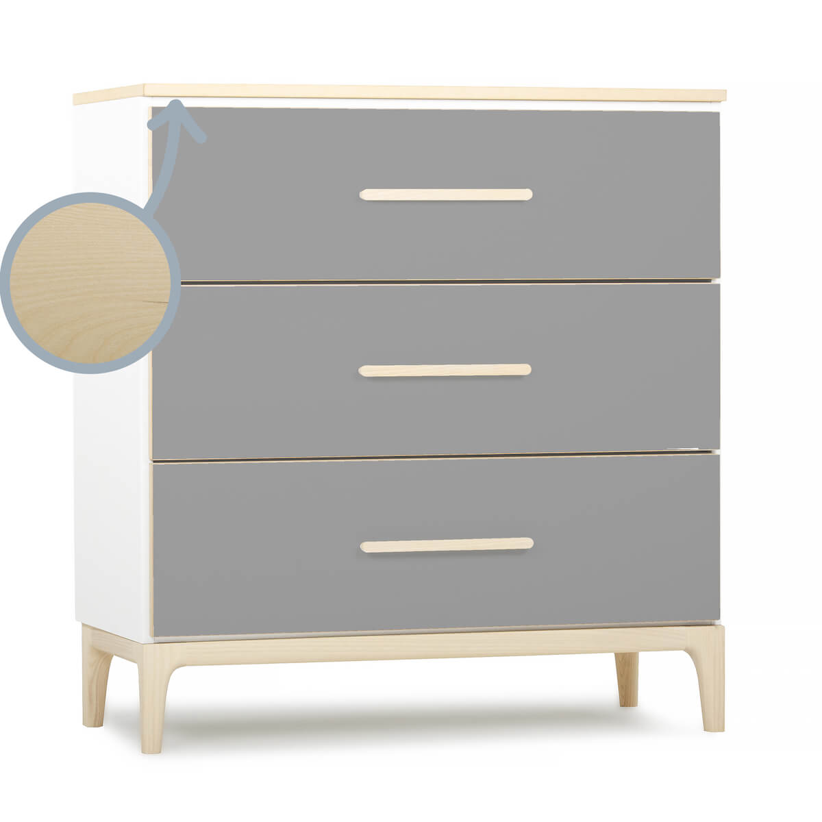 Commode 3 tiroirs NADO Curve finition frêne slate grey