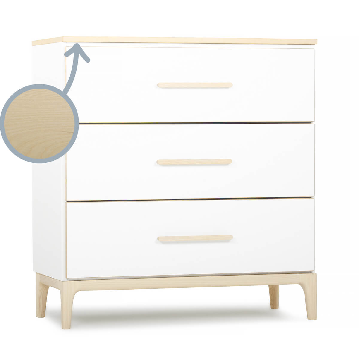 Commode 3 tiroirs NADO Curve finition frêne white