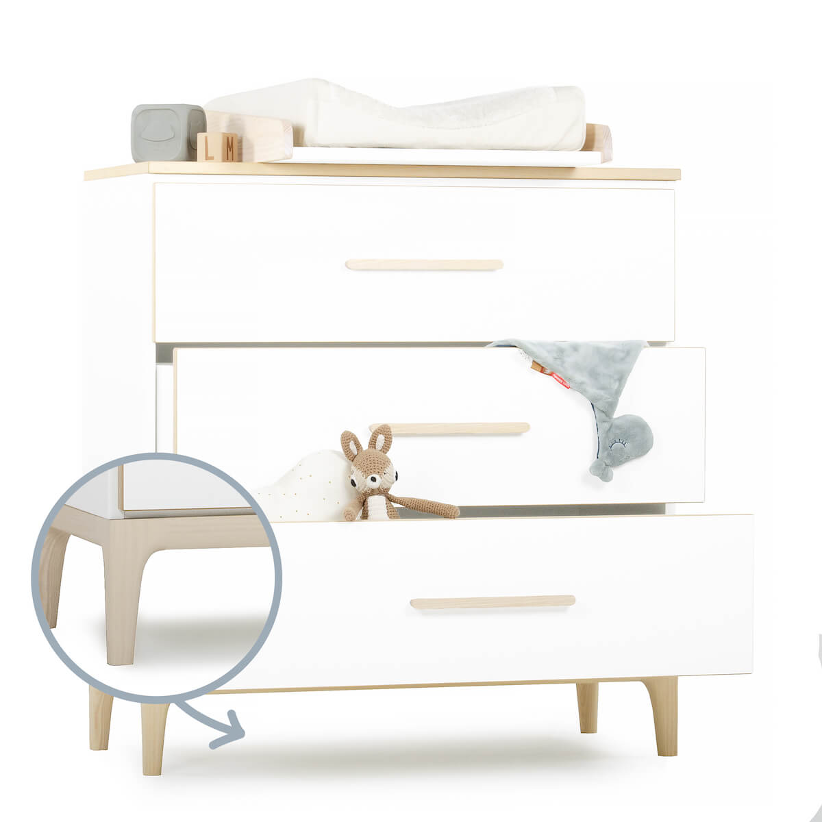 Commode 3 tiroirs NADO Curve finition frêne white