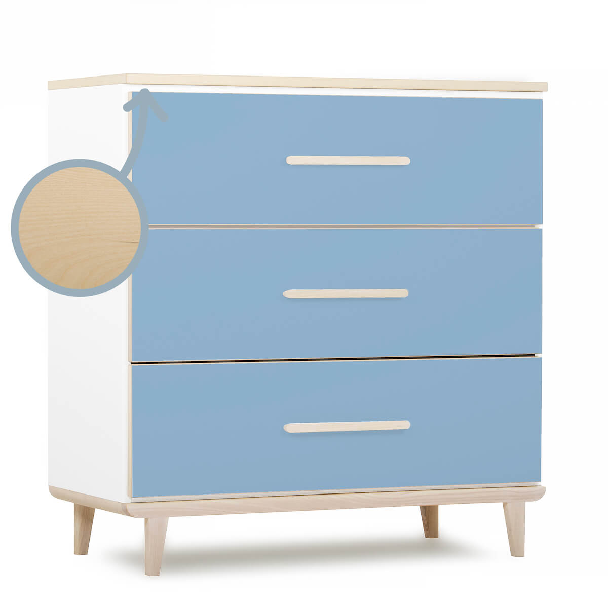 Commode 3 tiroirs NADO Retro finition frêne capri blue