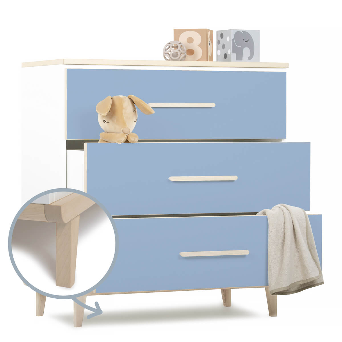 Commode 3 tiroirs NADO Retro finition frêne capri blue