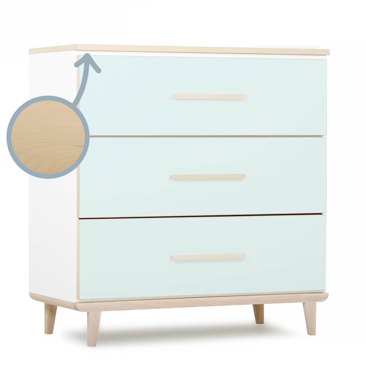 Commode 3 tiroirs NADO Retro finition frêne mint