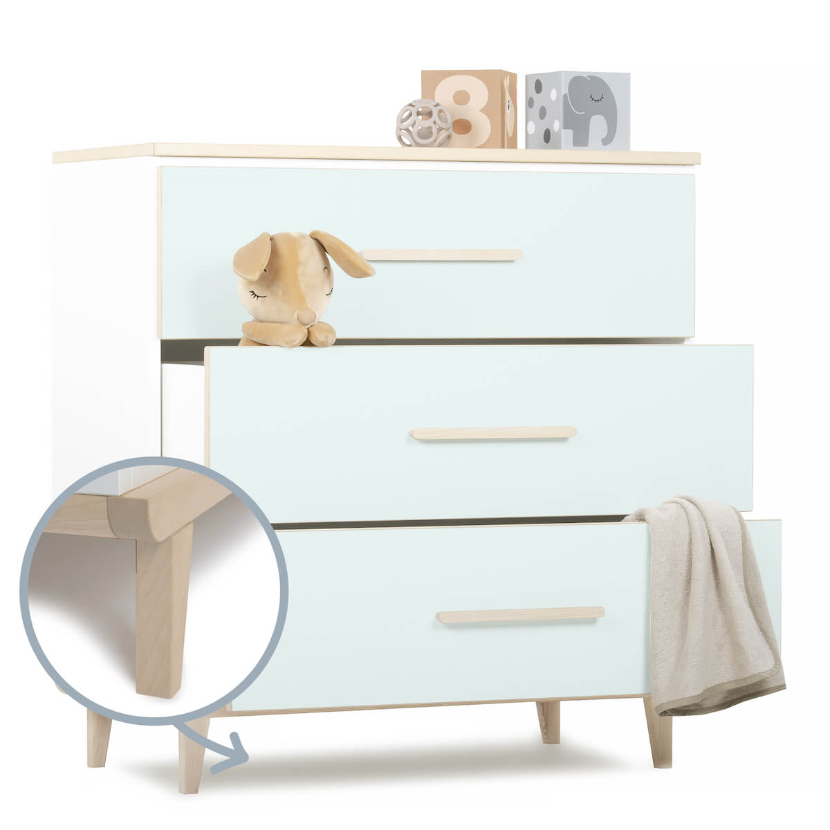 Commode 3 tiroirs NADO Retro finition frêne mint