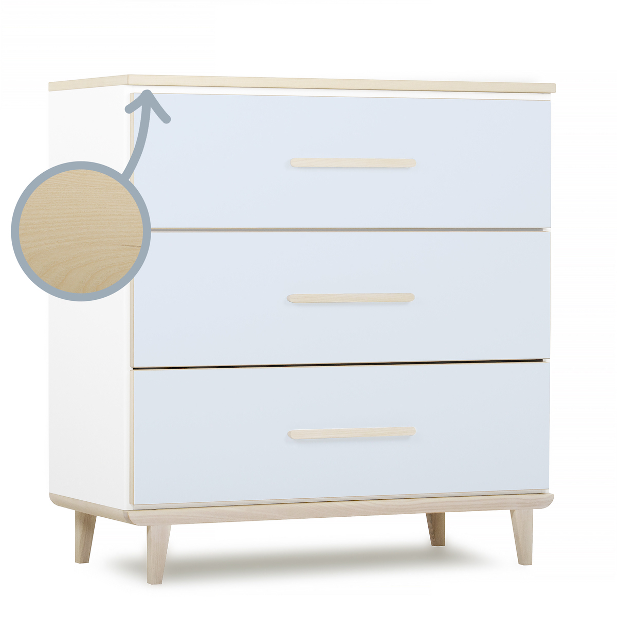 Commode 3 tiroirs NADO Retro finition frêne sky blue