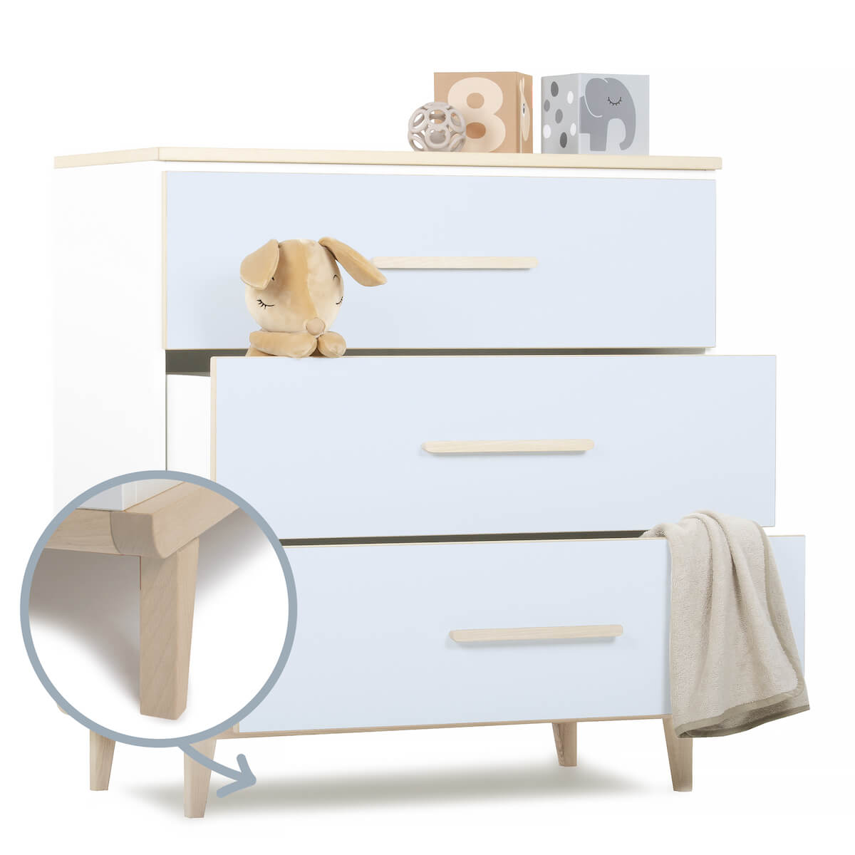Commode 3 tiroirs NADO Retro finition frêne sky blue