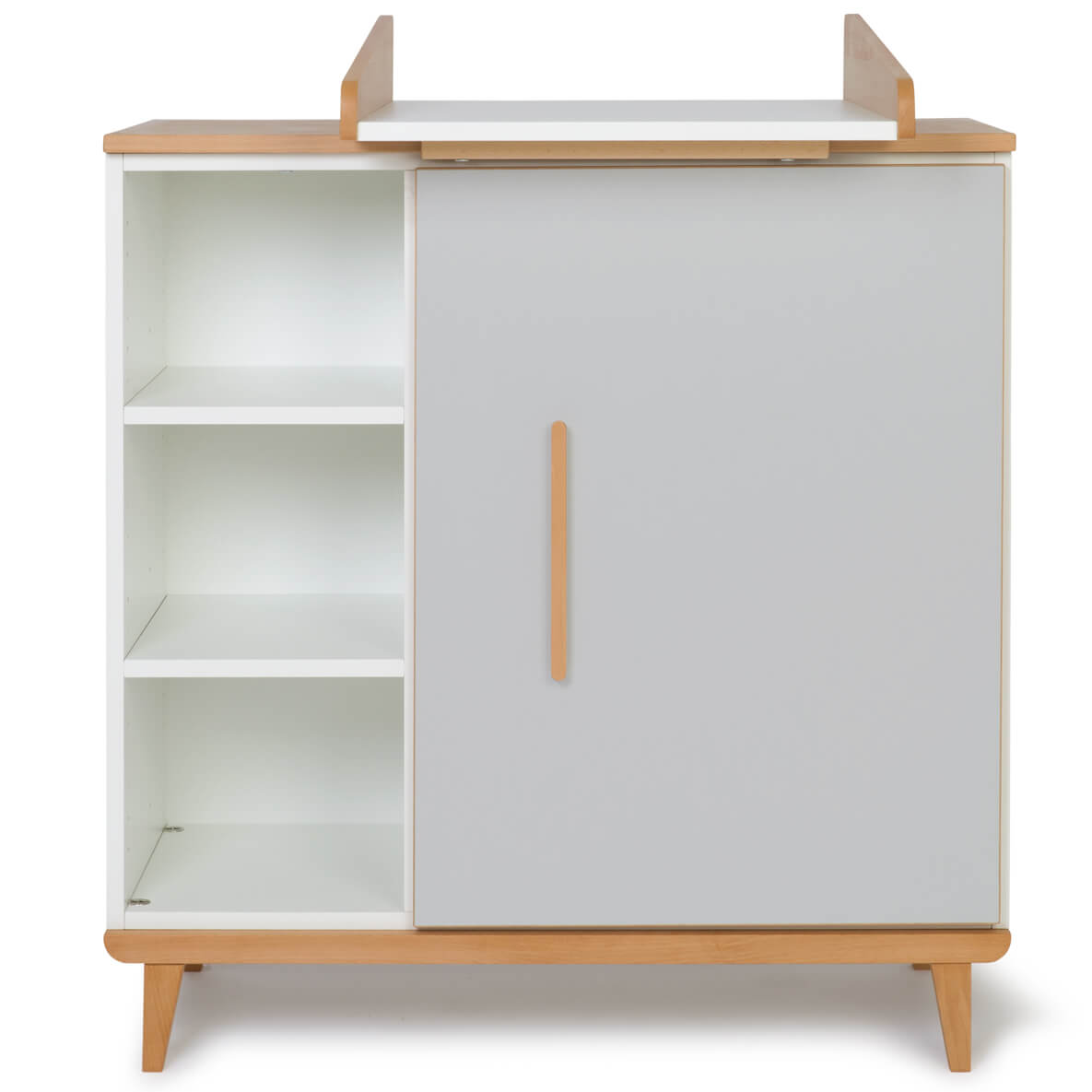 Commode à langer 1 porte 3 niches  NADO Retro finition hêtre manhattan grey