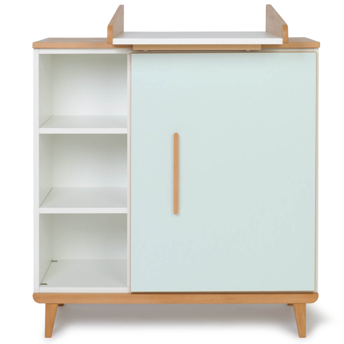 Commode à langer 1 porte 3 niches  NADO Retro finition hêtre mint