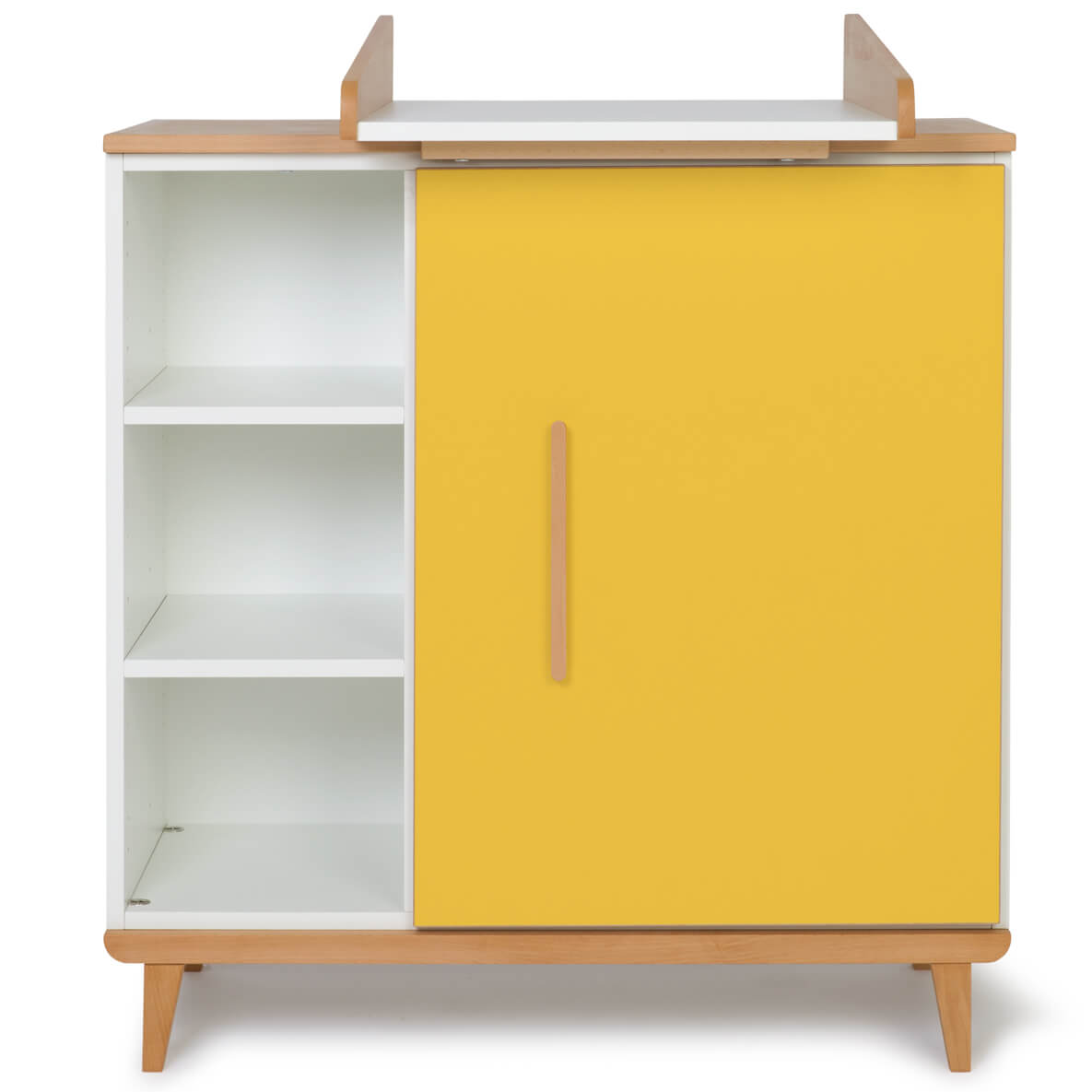 Commode à langer 1 porte 3 niches  NADO Retro finition hêtre sunshine yellow