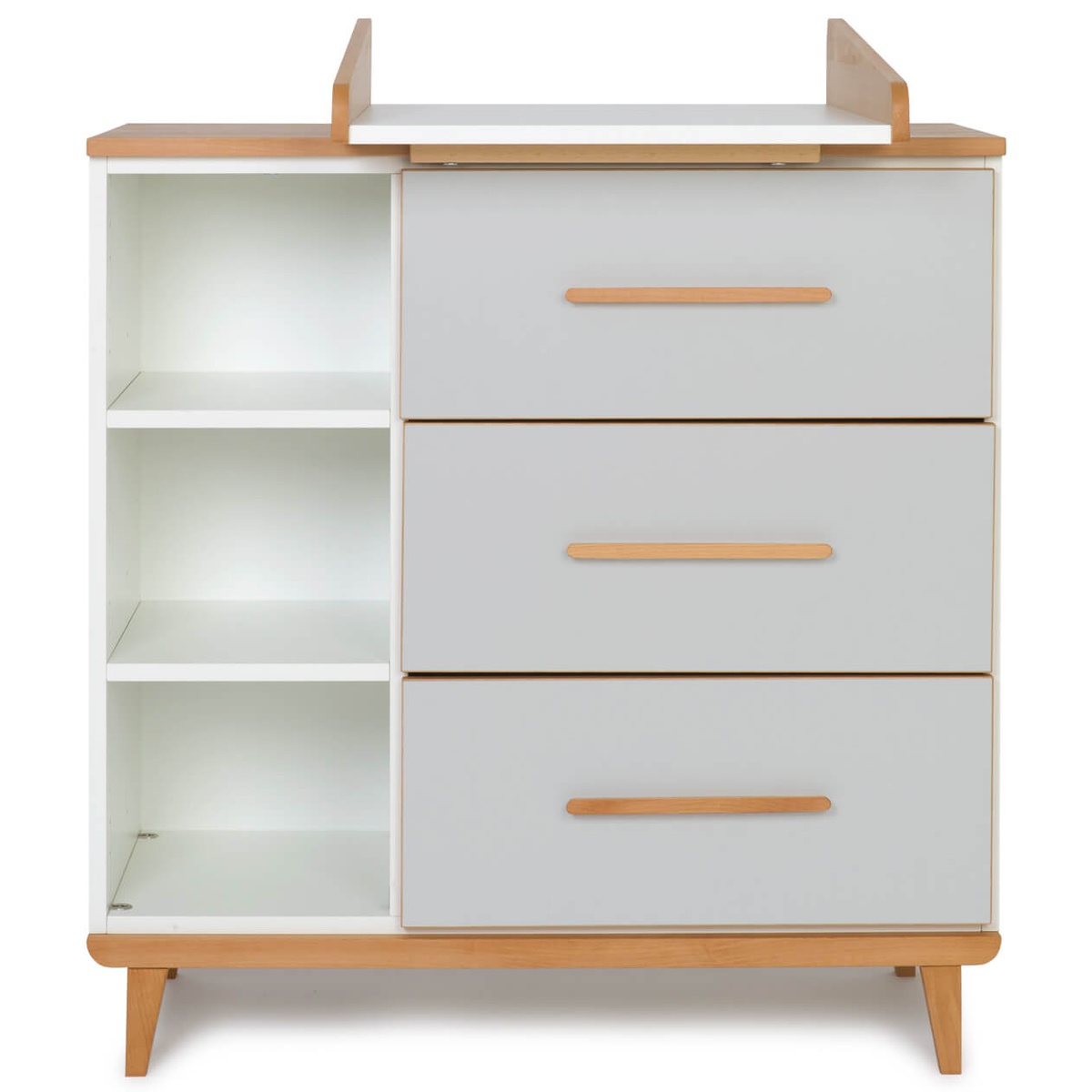 Commode à langer 3 tiroirs 3 niches NADO Retro finition hêtre manhattan grey
