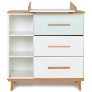 Commode à langer 3 tiroirs 3 niches NADO Retro finition hêtre mint-white