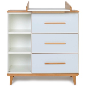 Commode à langer 3 tiroirs 3 niches NADO Retro finition hêtre sky blue