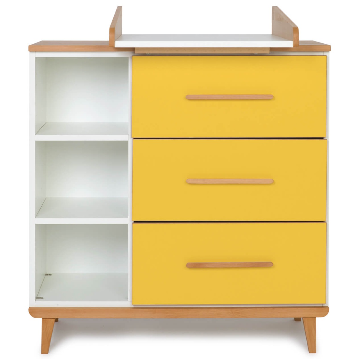 Commode à langer 3 tiroirs 3 niches NADO Retro finition hêtre sunshine yellow