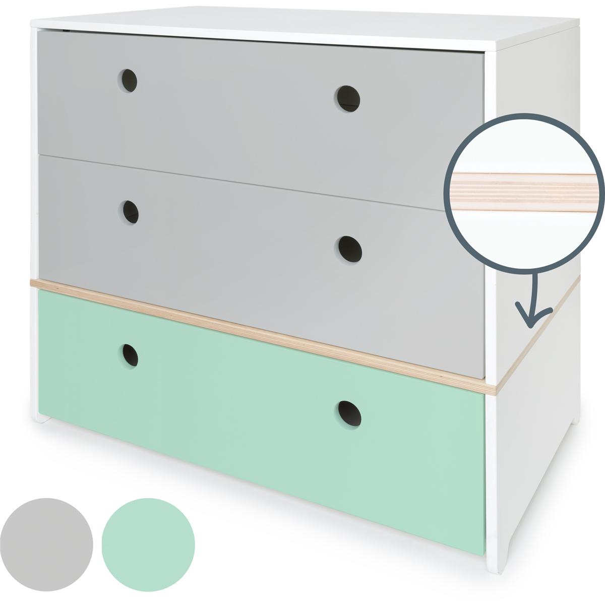 Commode COLORFLEX façades tiroirs pearl grey-pearl grey-mint