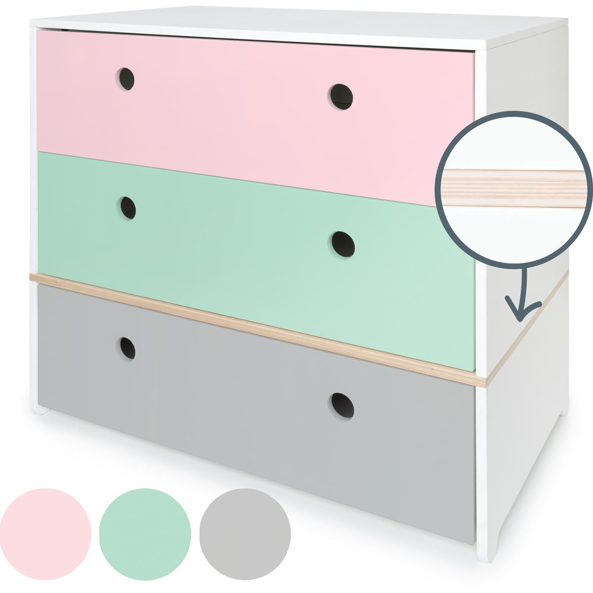 Commode COLORFLEX façades tiroirs sweet pink-mint-pearl grey