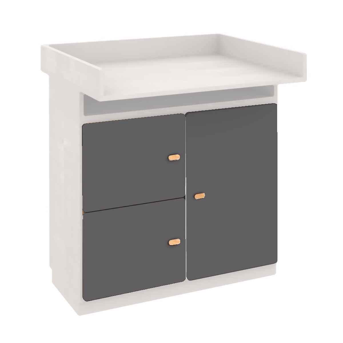 Commode-table à langer 93x78cm DESTYLE de Breuyn en hêtre blanc 3 portes anthracite