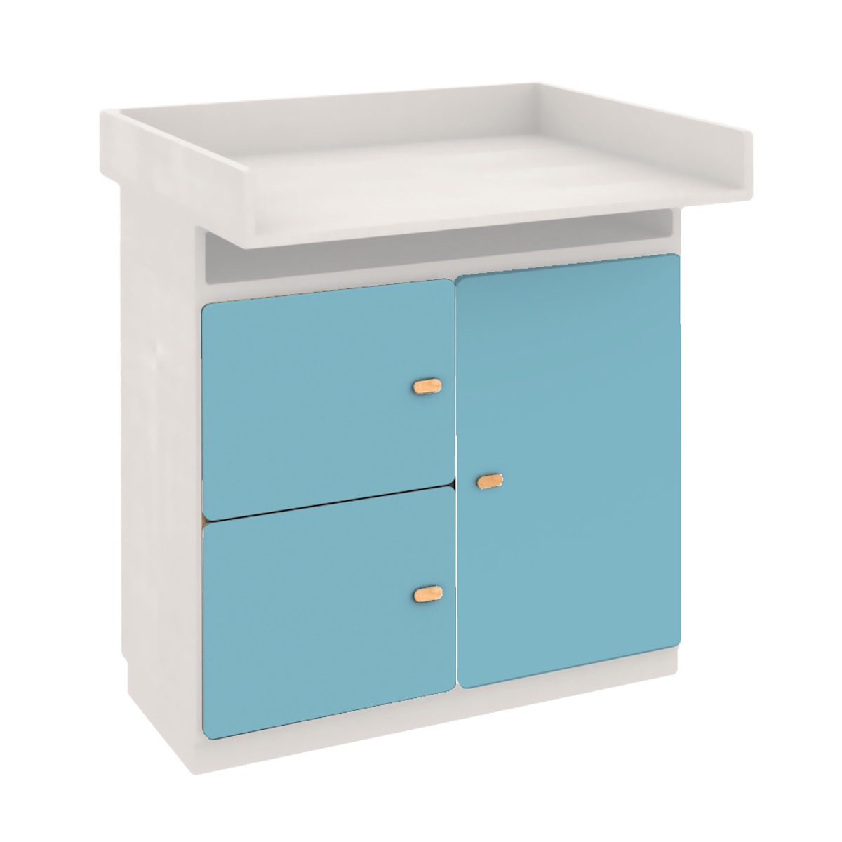 Commode-table à langer 93x78cm DESTYLE de Breuyn en hêtre blanc 3 portes blue