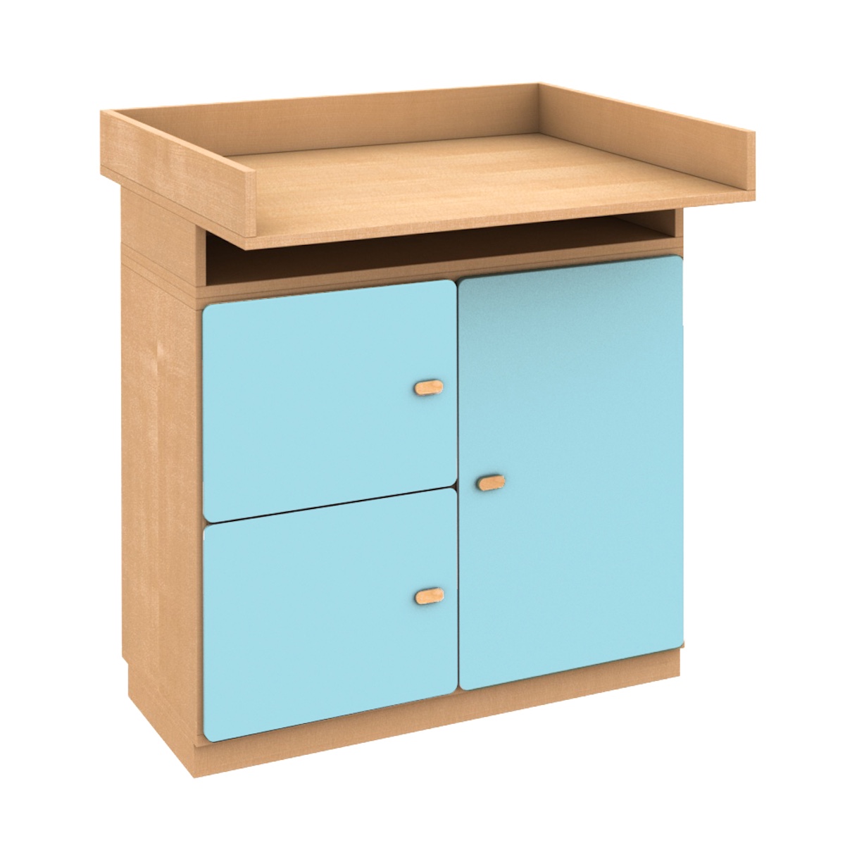 Commode-table à langer 93x78cm DESTYLE de Breuyn en hêtre naturel 3 portes crystal blue