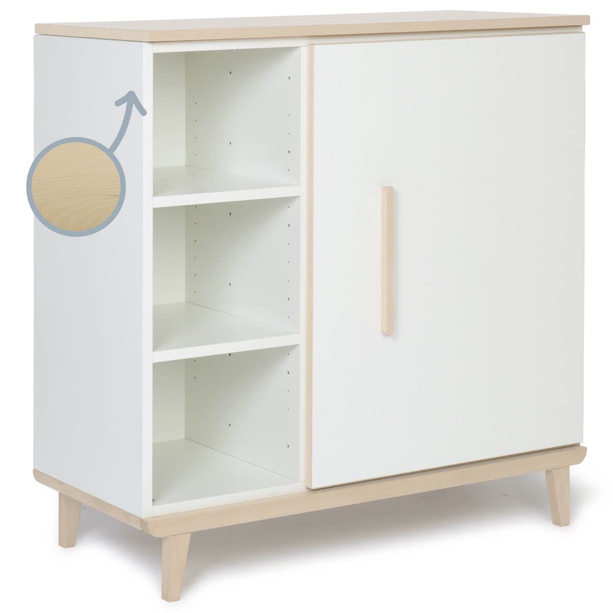 Cómoda 1 puerta 3 huecos NADO Retro acabado fresno white