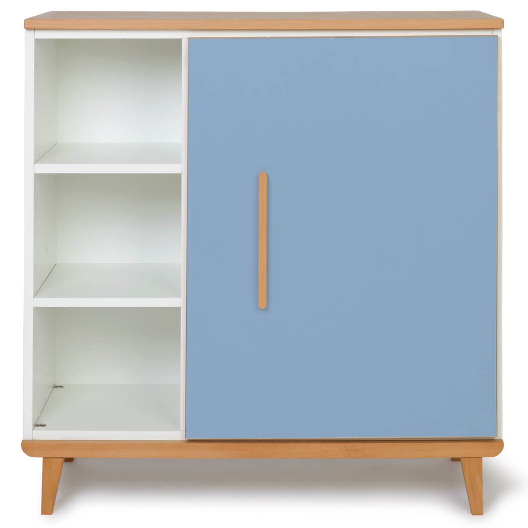 Cómoda 1 puerta 3 huecos NADO Retro acabado haya capri blue