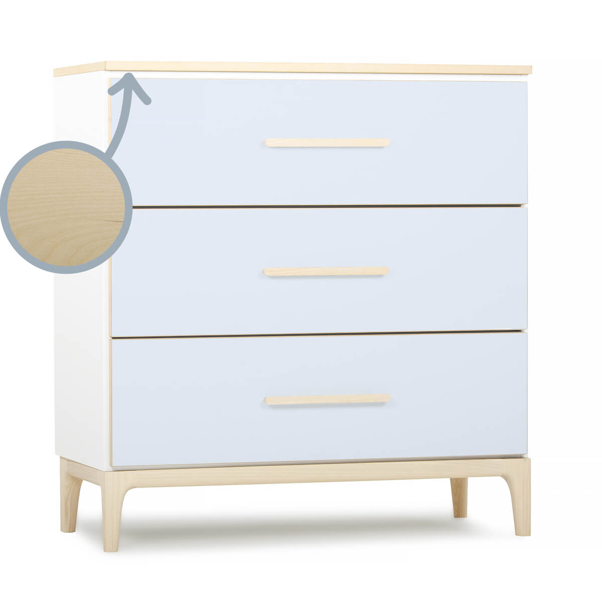 Cómoda 3 cajones NADO Curve acabado fresno sky blue