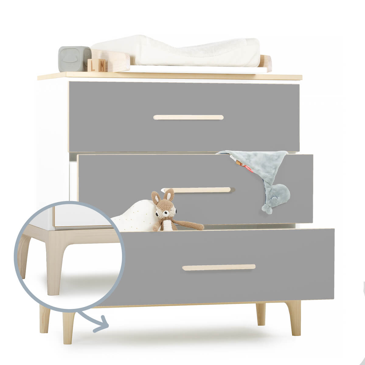 Cómoda 3 cajones NADO Curve acabado fresno slate grey