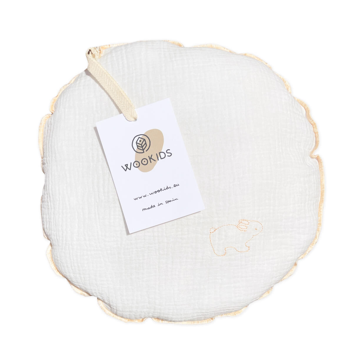 Coussin rond mousseline RABBITS brodé orange 30cm