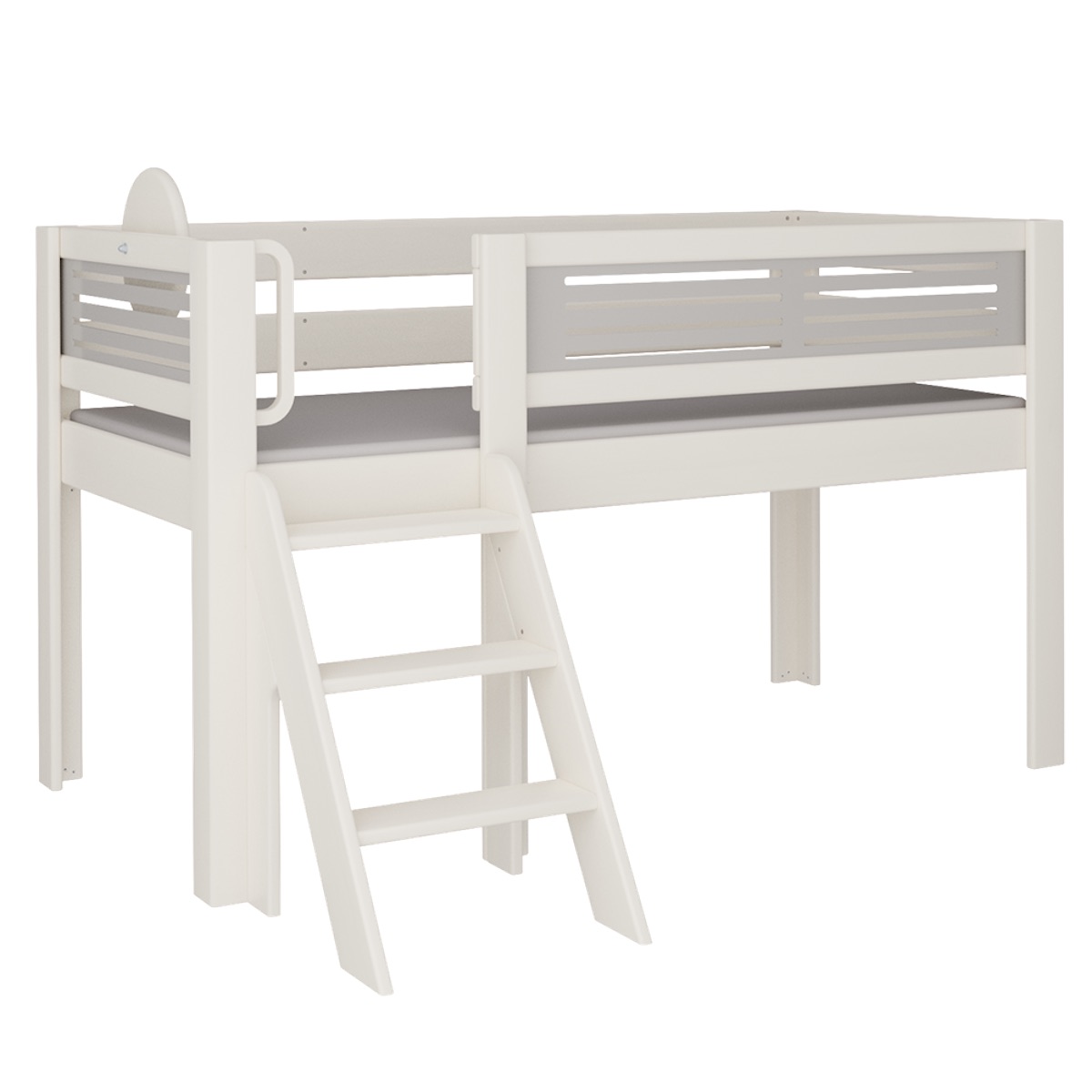 Halbhohes Bett Tatü Treppe DELUXE de Breuyn geweißt-grau