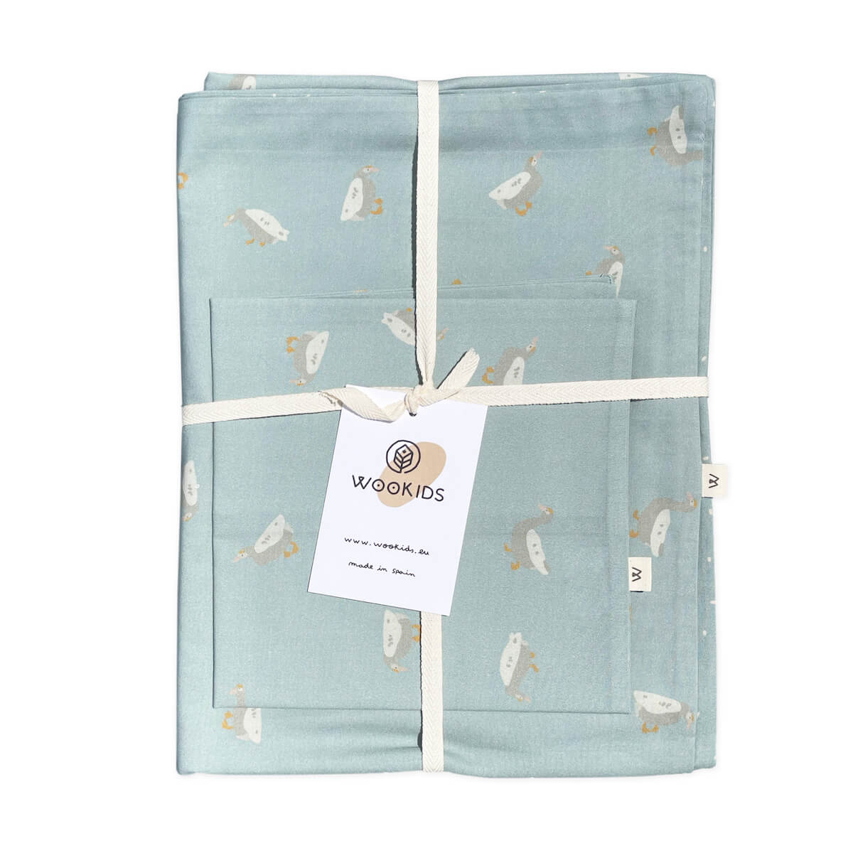 Housse de couette Baby DUCKS bleue beige 100x140cm et taie 40x40cm