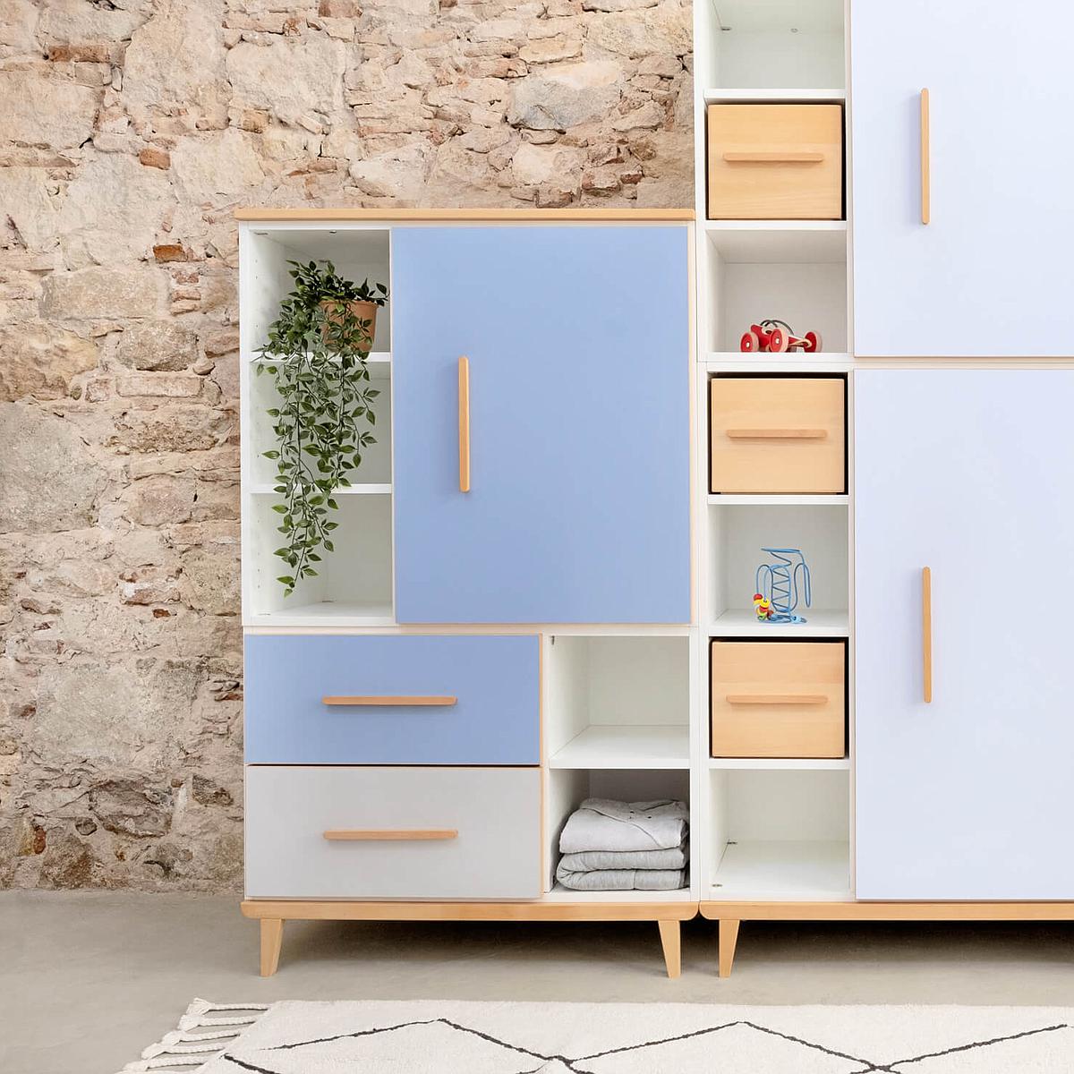 Kleiderschank 147cm 1-türig 2 Schubladen NADO capri blue-manhattan grey