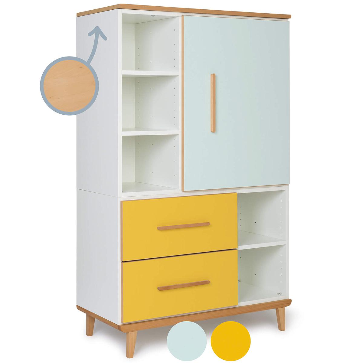 Kleiderschank 147cm 1-türig 2 Schubladen NADO mint-sunshine yellow