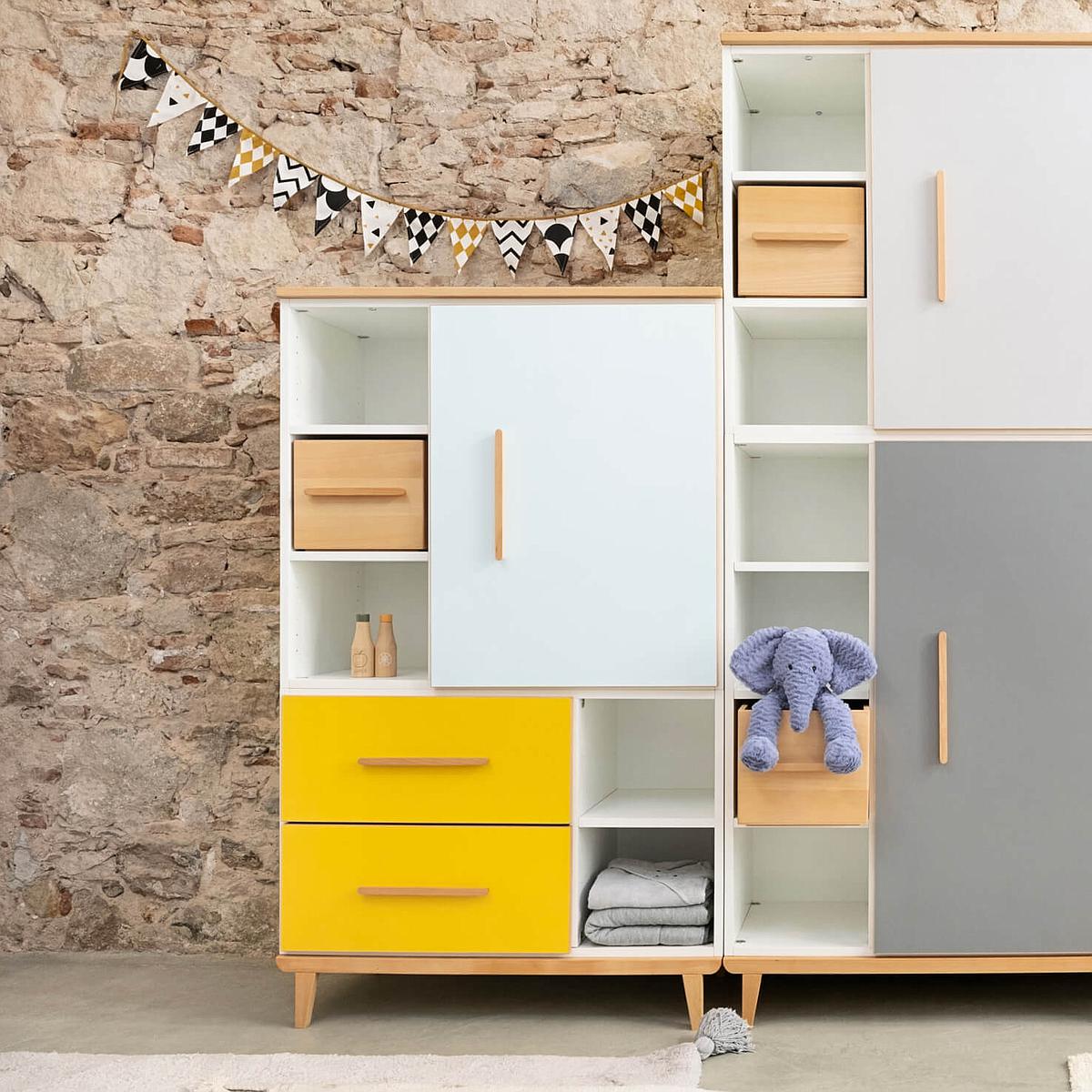 Kleiderschank 147cm 1-türig 2 Schubladen NADO mint-sunshine yellow