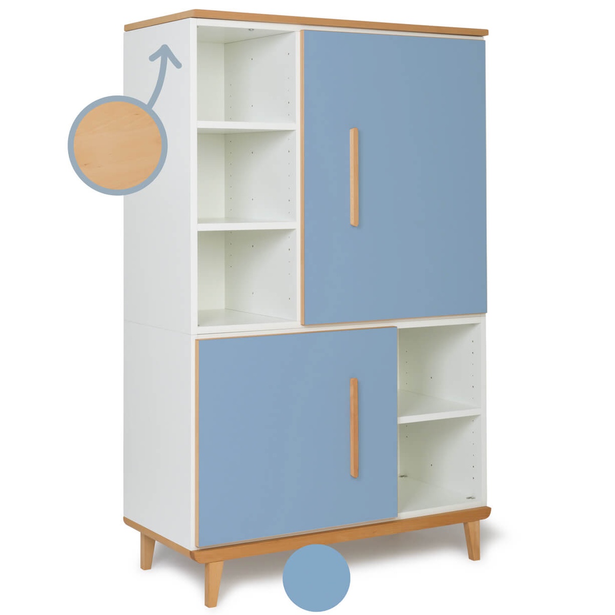 Kleiderschrank 147 cm 2-türig  NADO Retro Buche capri blue