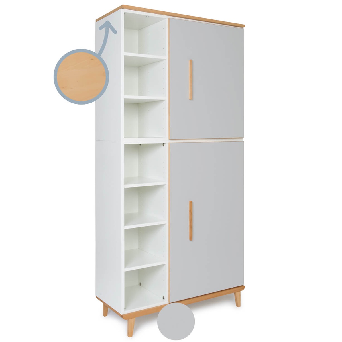Kleiderschrank 198 cm 2-türig  NADO Retro Buche manhattan grey