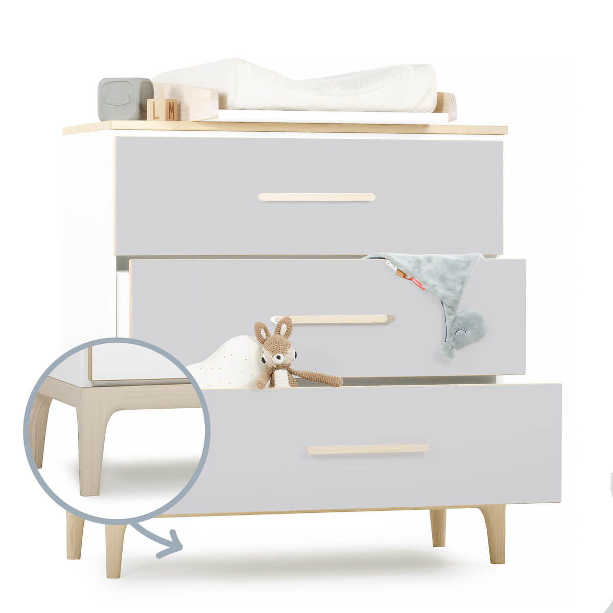 Kommode 3 Schubladen NADO Curve Esche manhattan grey