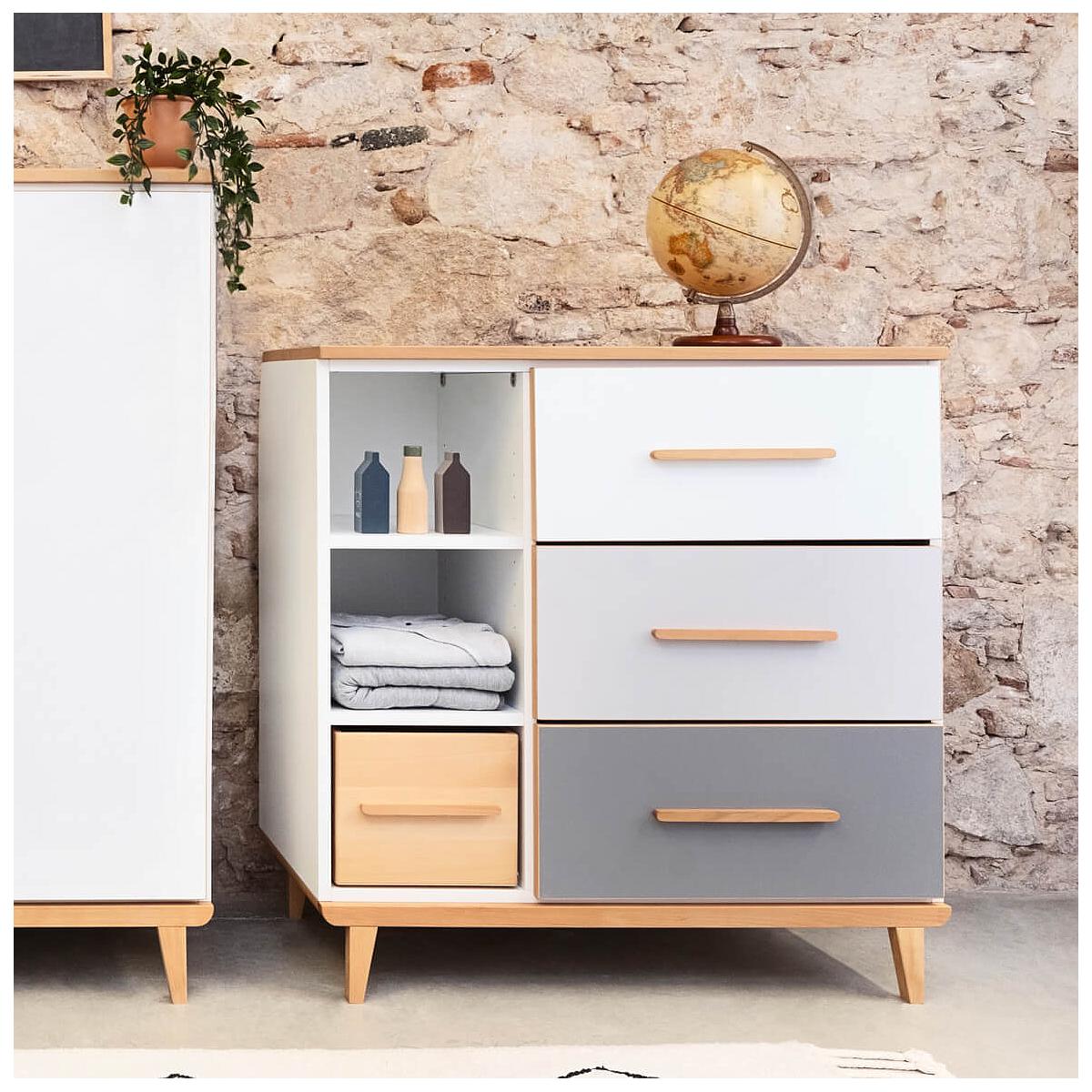 Kommode 3-türig NADO white-manhattan grey-slate grey