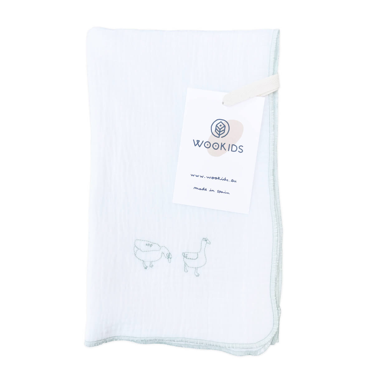 Lange mousseline DUCKS brodé bleu 70x70cm