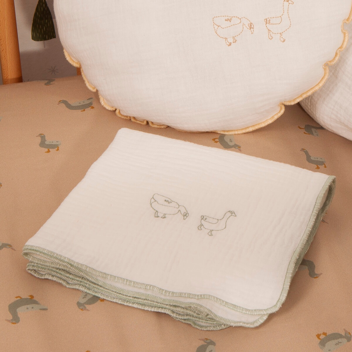 Lange mousseline DUCKS brodé bleu 70x70cm