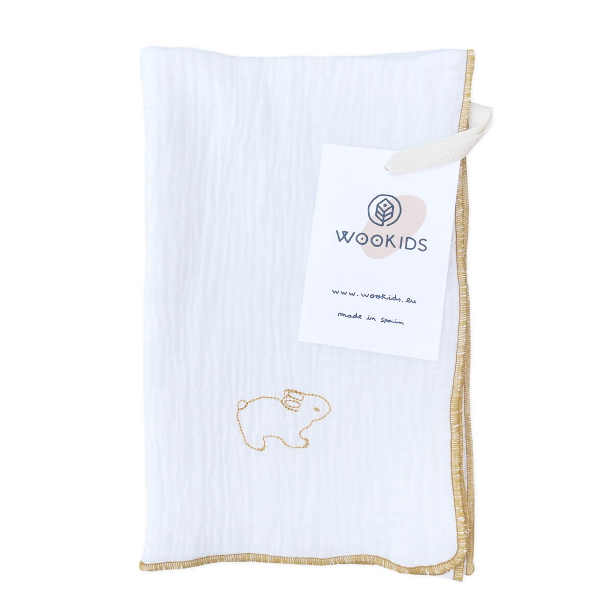 Lange mousseline RABBITS brodé jaune 70x70cm