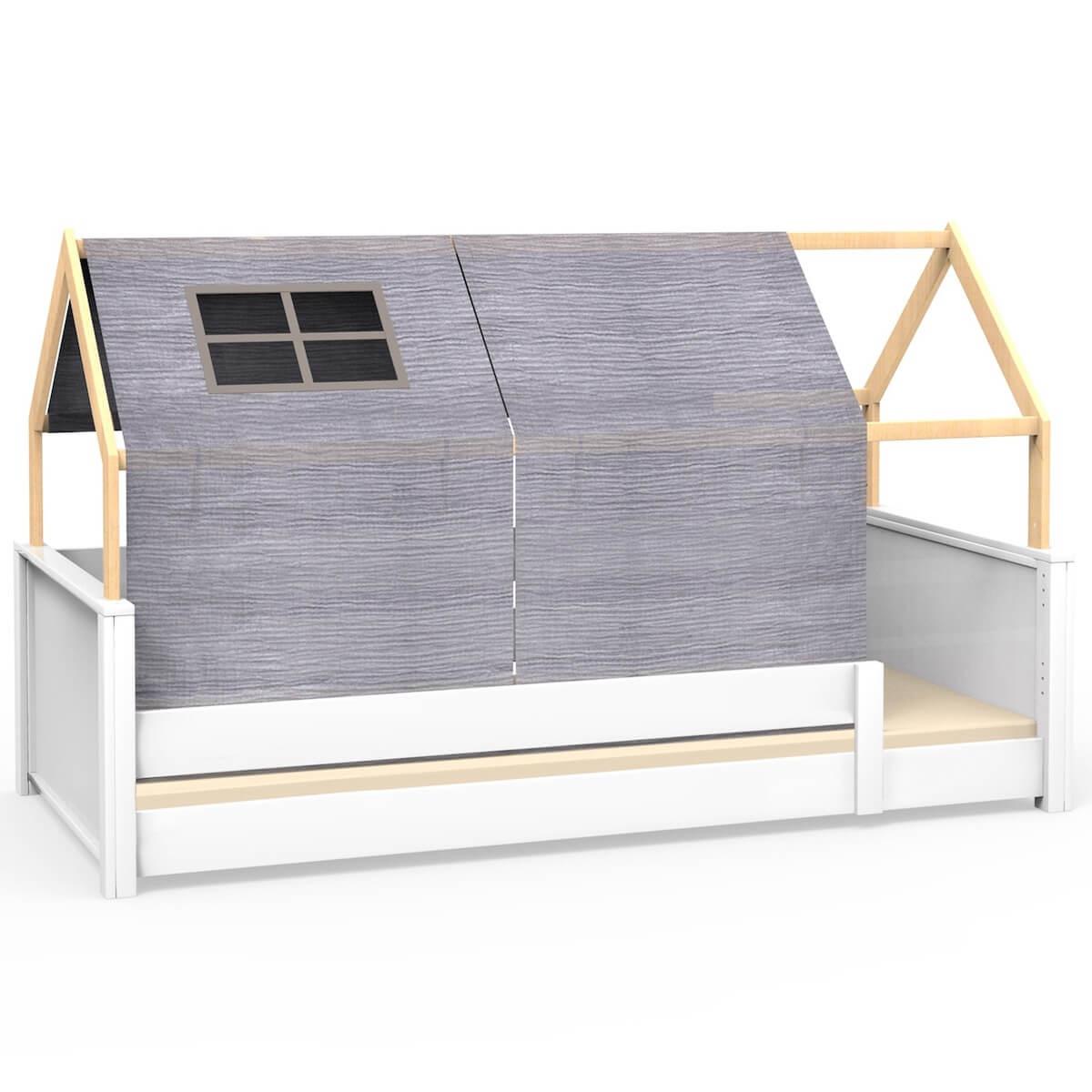 Lit au sol cabane Montessori barrière simple KASVA textiles Bobble grey
