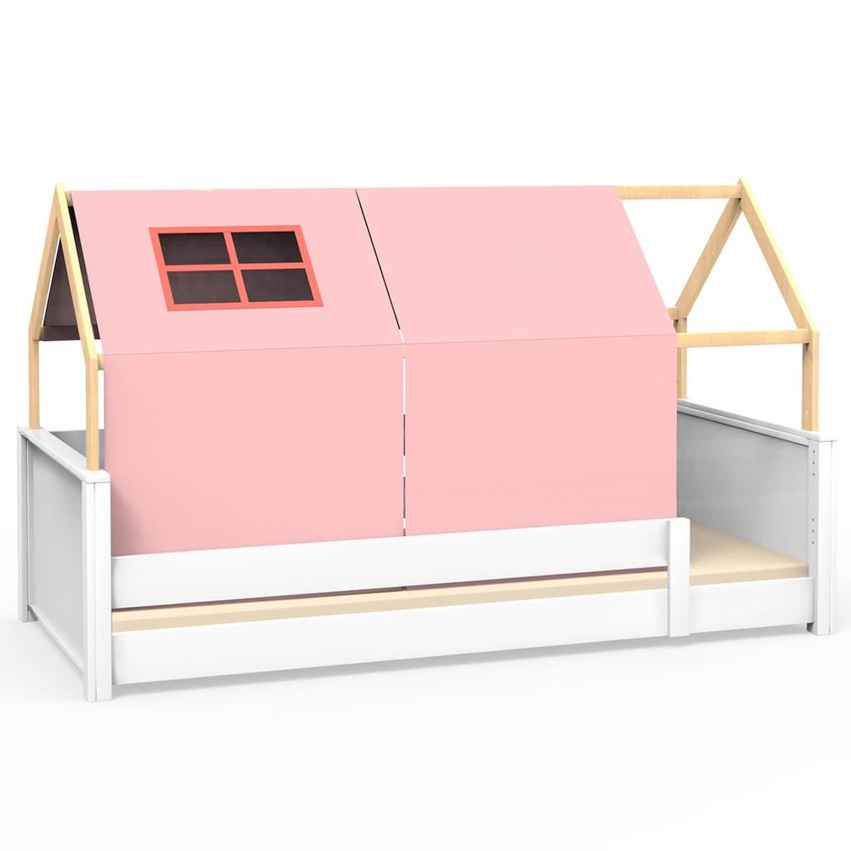 Lit au sol cabane Montessori barrière simple KASVA textiles Viena pink
