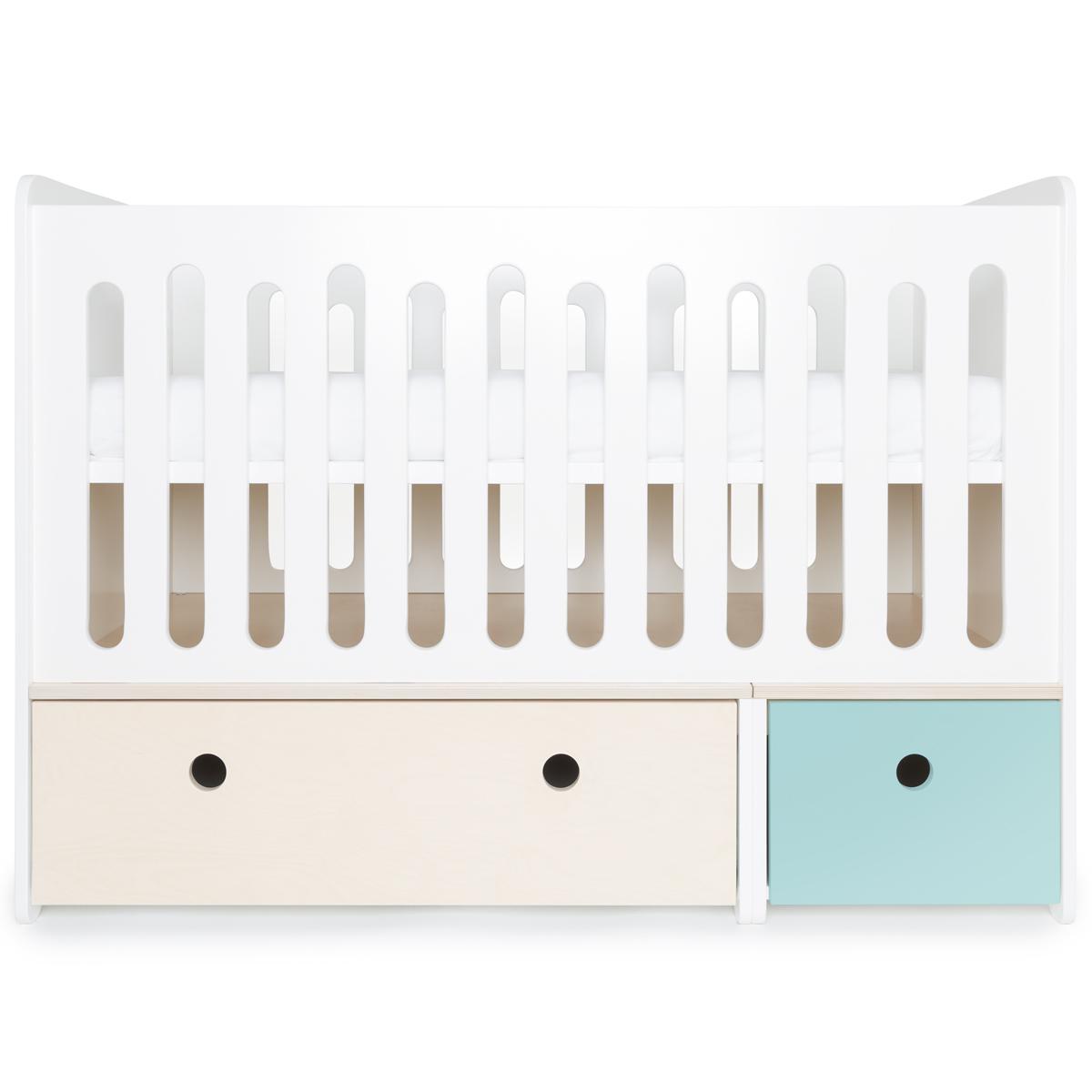 Lit bébé évolutif 70x140cm COLORFLEX façades sky blue-white wash 