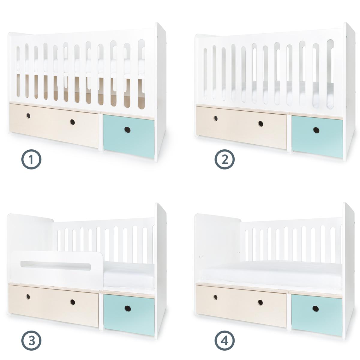 Lit bébé évolutif 70x140cm COLORFLEX façades sky blue-white wash 