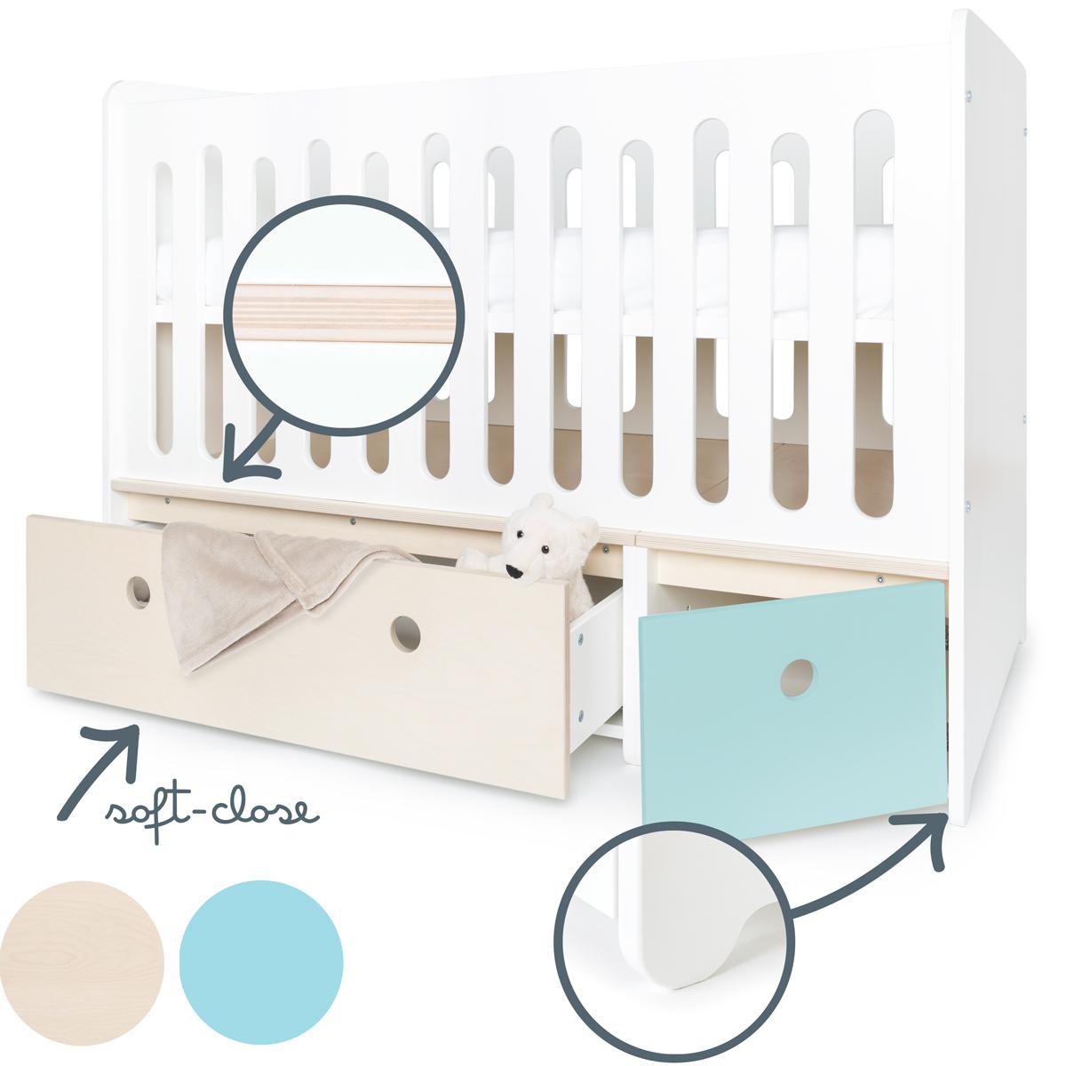 Lit bébé évolutif 70x140cm COLORFLEX façades sky blue-white wash 