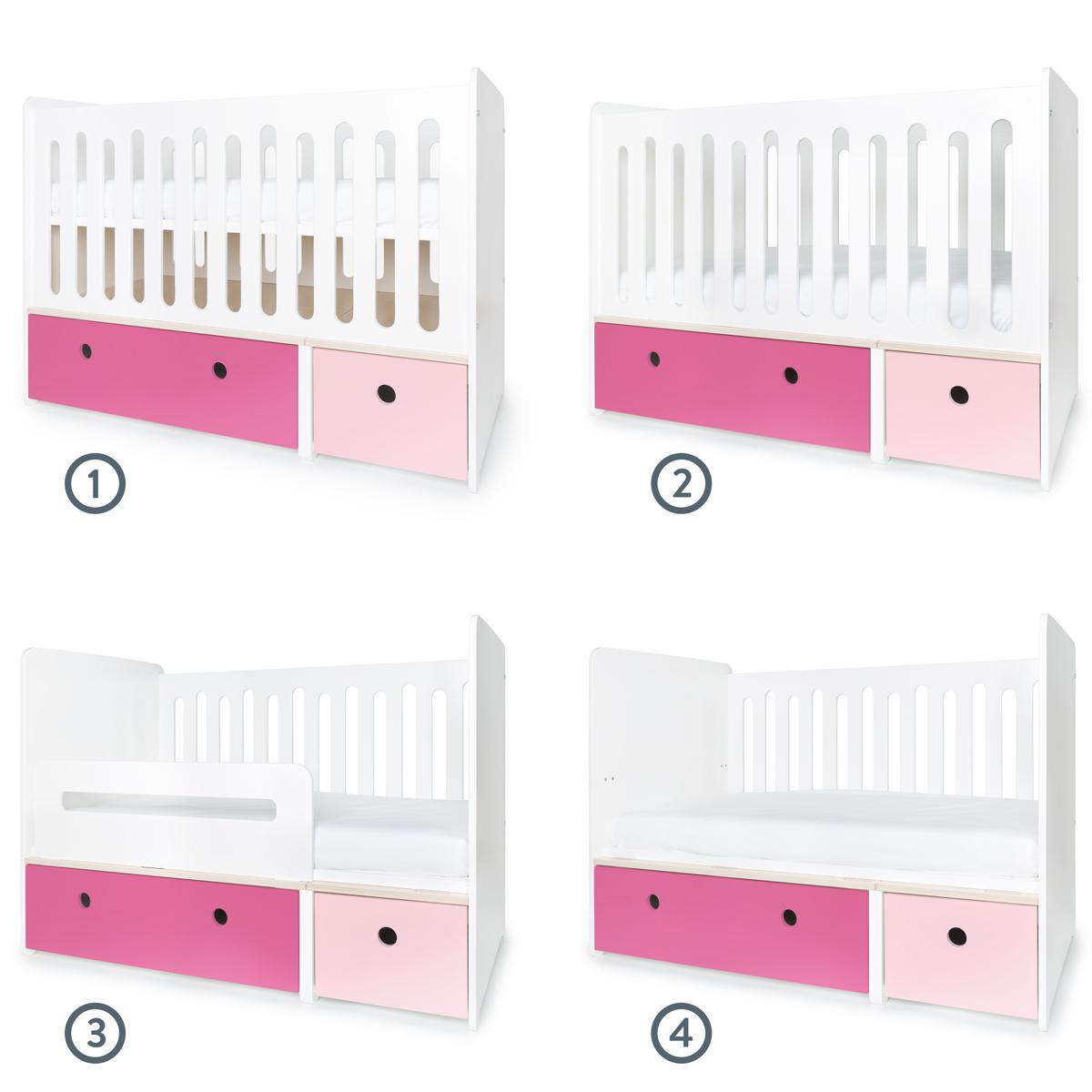 Lit bébé évolutif 70x140cm COLORFLEX façades sweet pink-pink