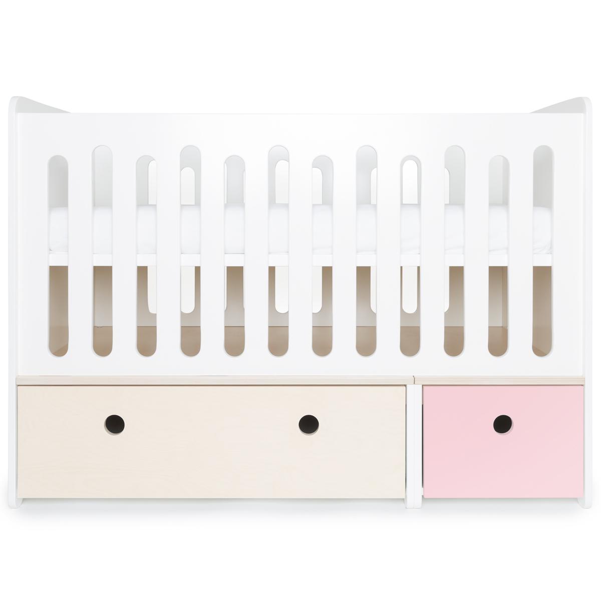 Lit bébé évolutif 70x140cm COLORFLEX façades sweet pink-white wash