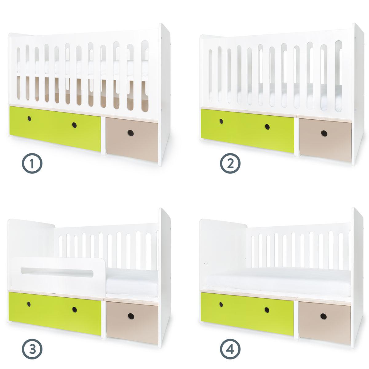 Lit bébé évolutif 70x140cm COLORFLEX lime-warm grey