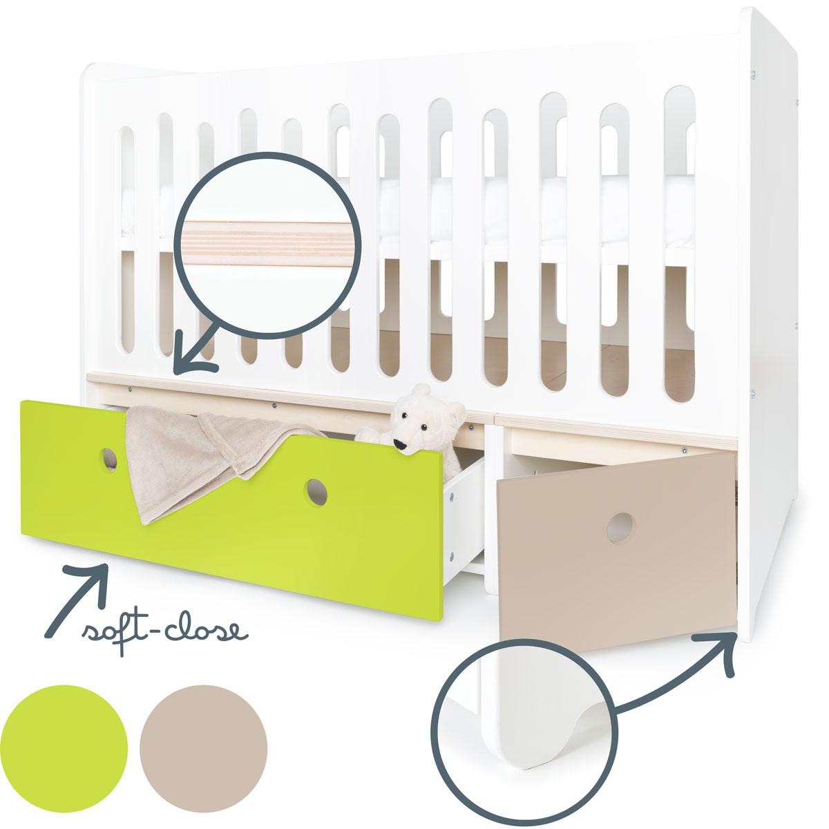 Lit bébé évolutif 70x140cm COLORFLEX lime-warm grey