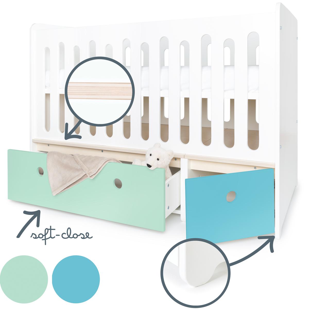 Lit bébé évolutif 70x140cm COLORFLEX mint-paradise blue