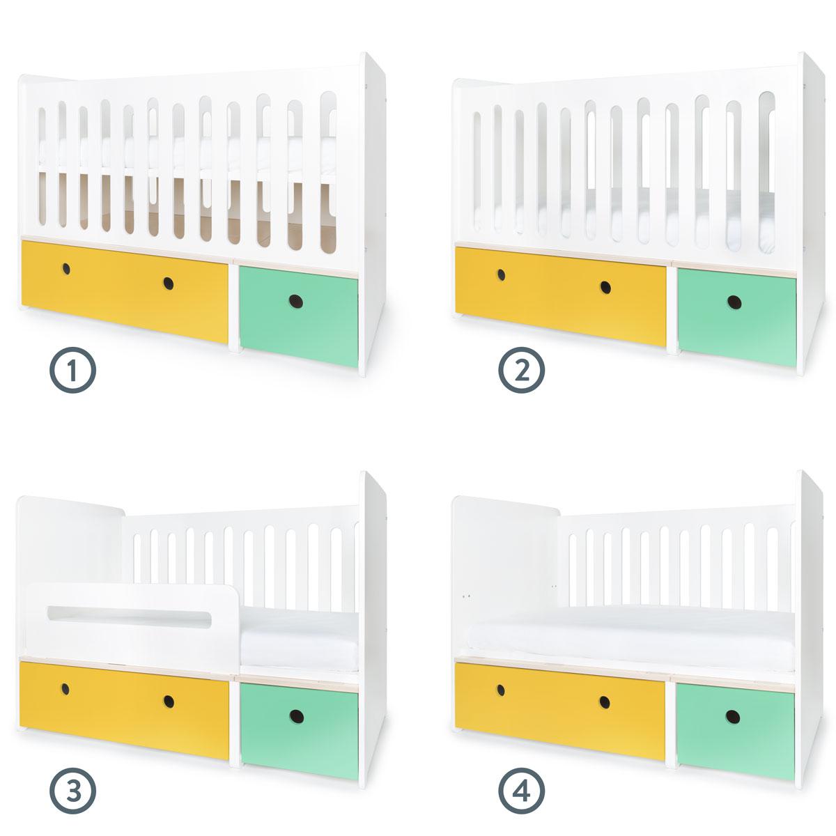 Lit bébé évolutif 70x140cm COLORFLEX nectar yellow-sea foam